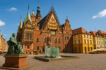 Rynek we Wrocławiu – Stary Ratusz, Pomnik Fredry i fontanna Zdrój