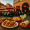tacos i burrito we Wrocławiu z guacamole i margaritą przed meksykańską restauracją na rynku
