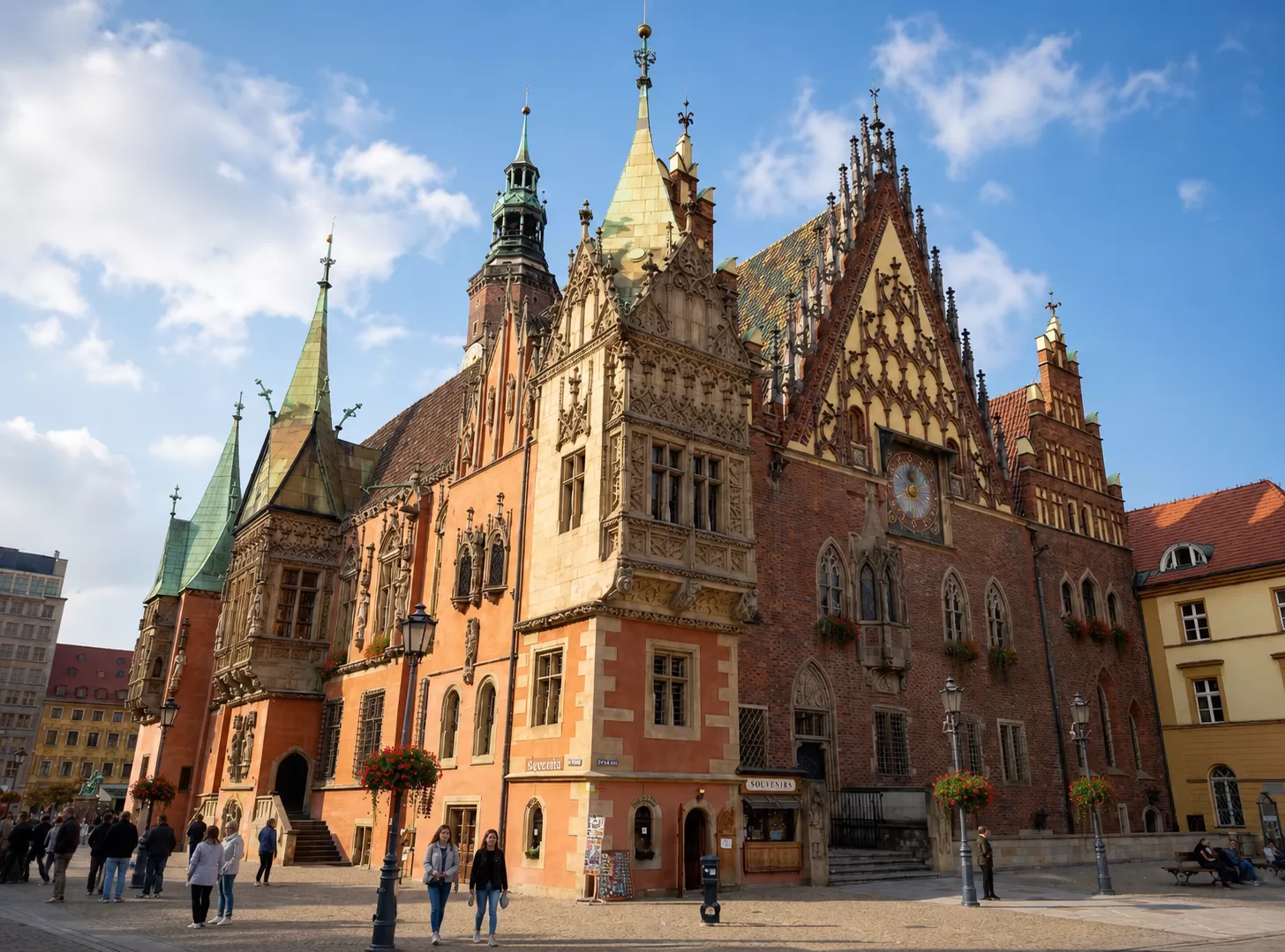 Ratusz we Wrocławiu na Rynku – gotycki budynek w centrum miasta w słoneczny dzień