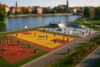 sportowa strefa rekreacji we Wrocławiu z boiskiem, skateparkiem i siłownią plenerową nad Odrą