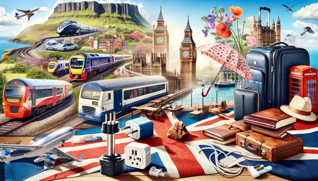 Porady turystyczne na lato w Wielkiej Brytanii: pociągi, autobusy, wynajem samochodów, adapter podróżny, parasol, krajobraz.