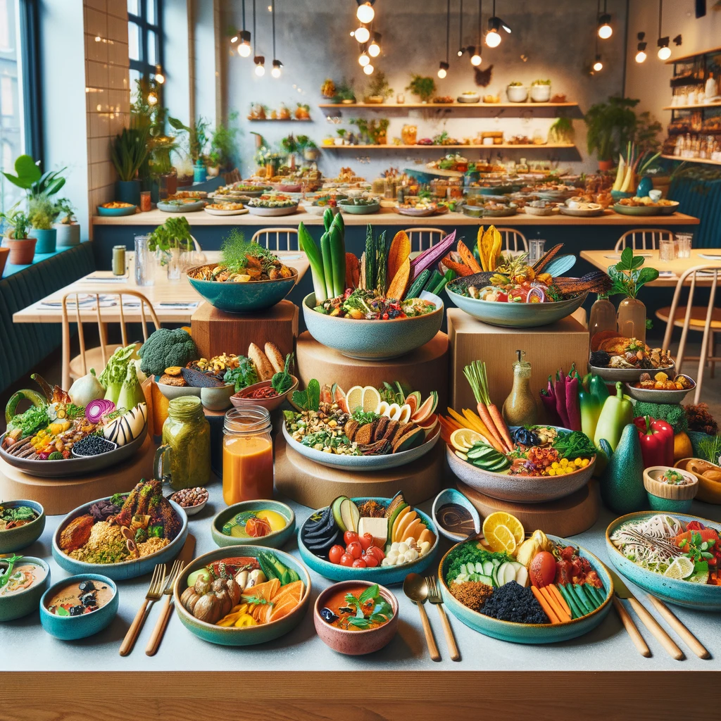 Kolorowe wegańskie i wegetariańskie dania w nowoczesnej norweskiej restauracji