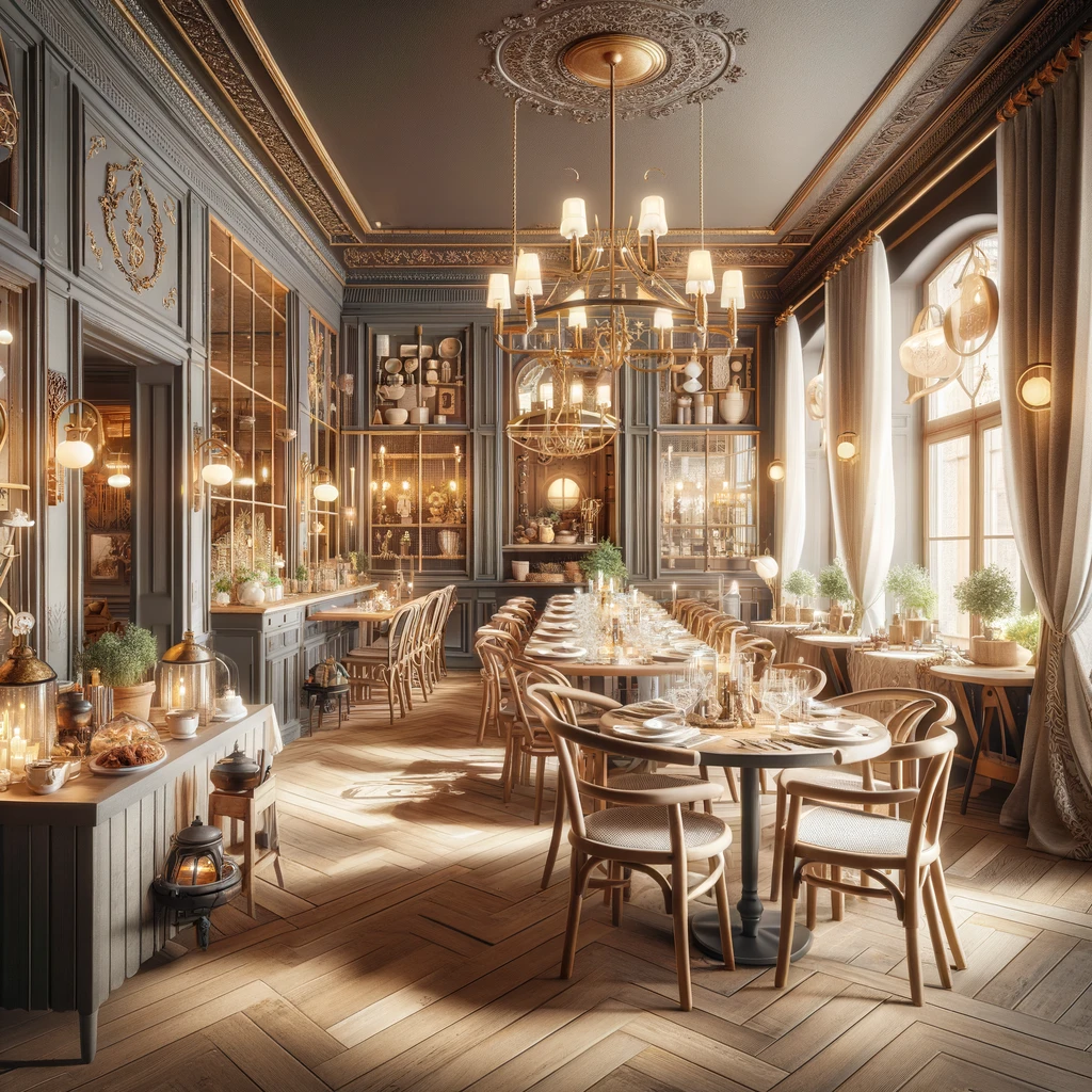 Urokliwy wnętrze szwedzkiego restauracji z eleganckim skandynawskim designem