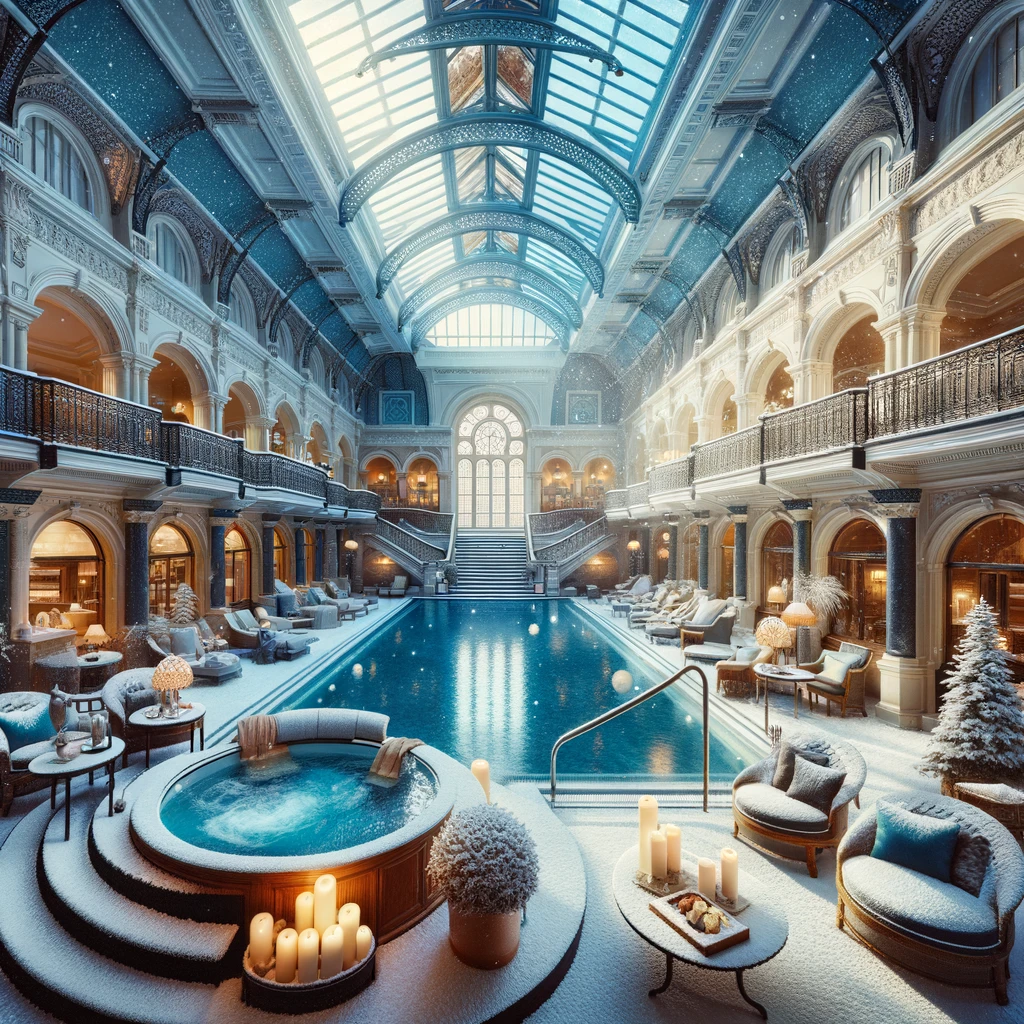 Wnętrza eleganckich hoteli z krytymi basenami, spa i strefami relaksu w Wielkiej Brytanii