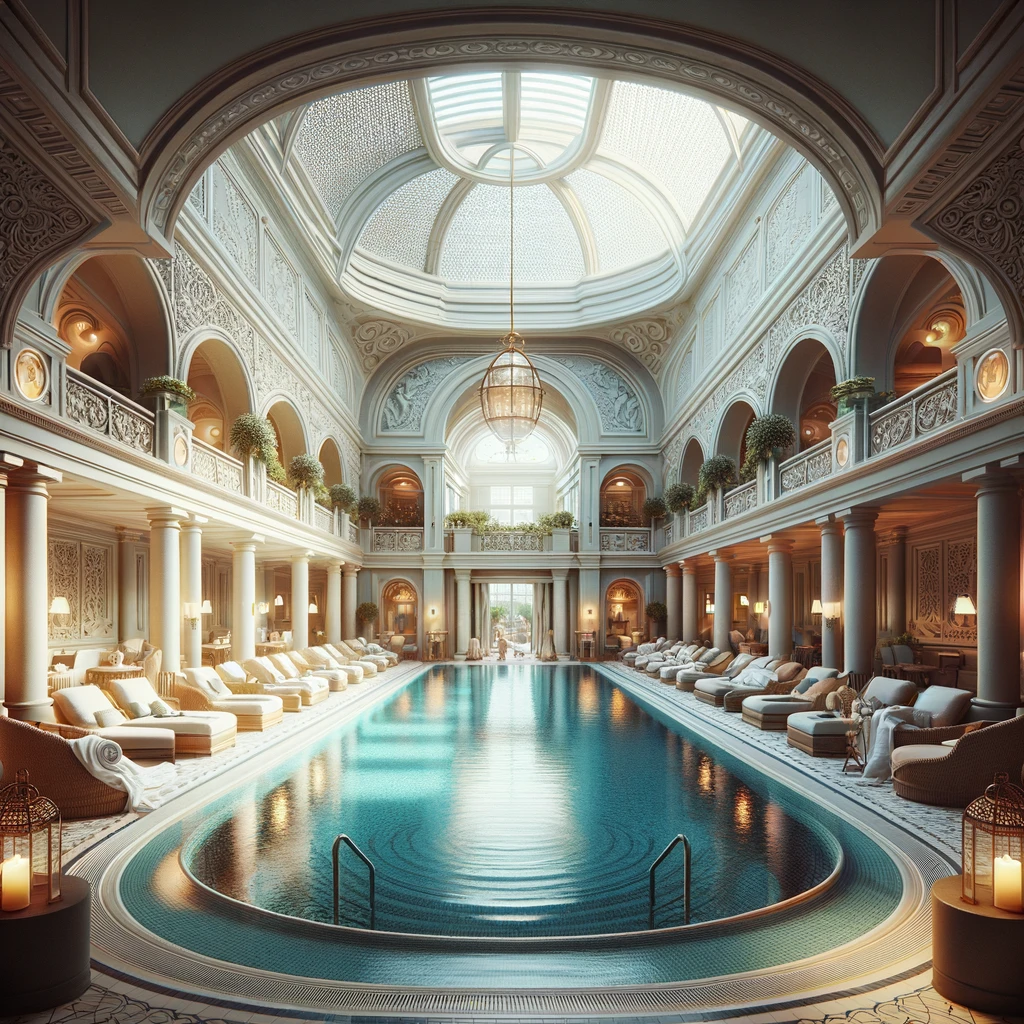 Luksusowy wewnętrzny basen w The Shelbourne Hotel w Dublinie.