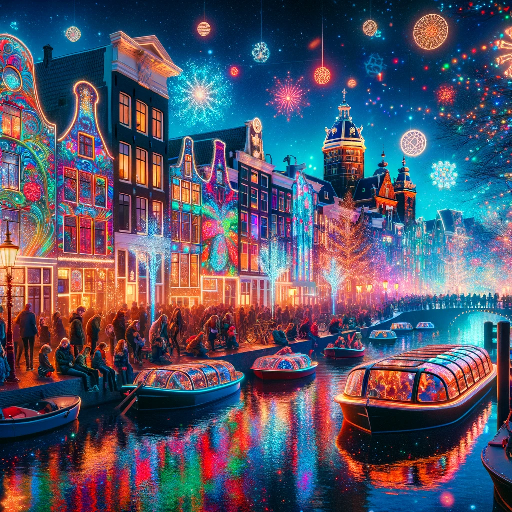 Festiwal świateł w Amsterdamie, z kanałami oświetlonymi przez artystyczne instalacje świetlne