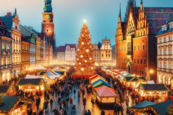 Świąteczny Jarmark na Rynku we Wrocławiu, kolorowe światła i ozdoby