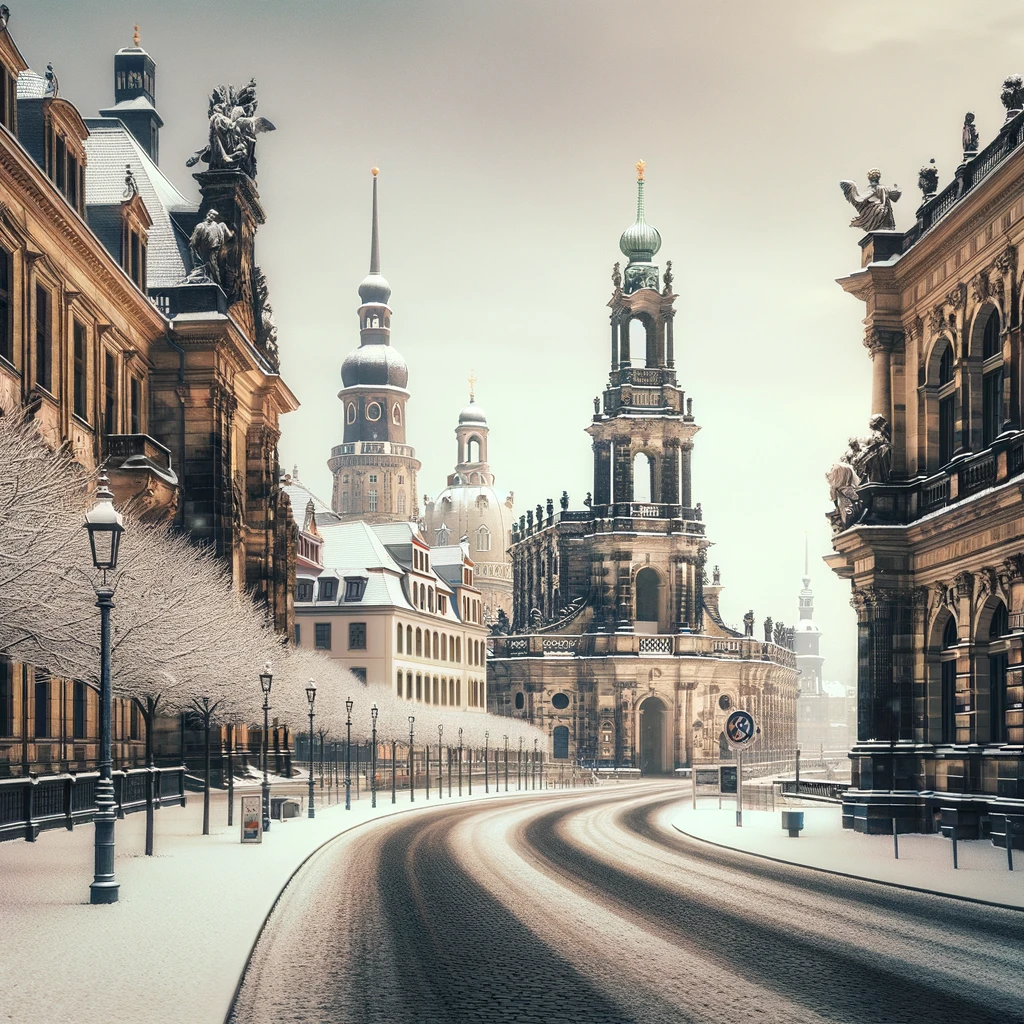 Drezno w Styczniu – Zimowa Ulica z Widokiem na Historyczną Architekturę