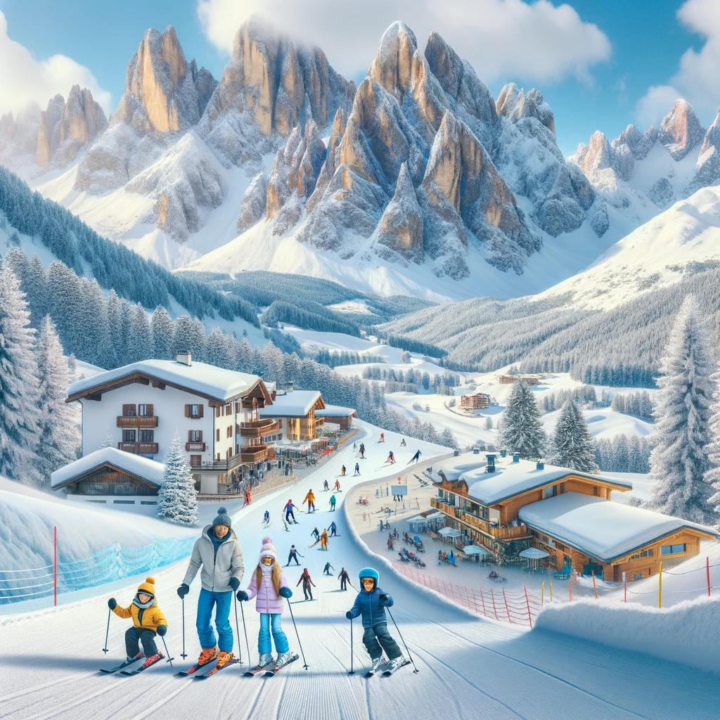 Rodzinny ośrodek narciarski w Dolomitach, idealny na zimowe wypady z dziećmi