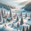 Zimowy krajobraz w Łotwie z rodziną cieszącą się feriami