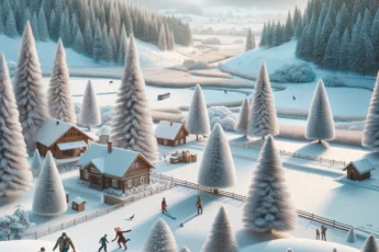 Zimowy krajobraz w Łotwie z rodziną cieszącą się feriami