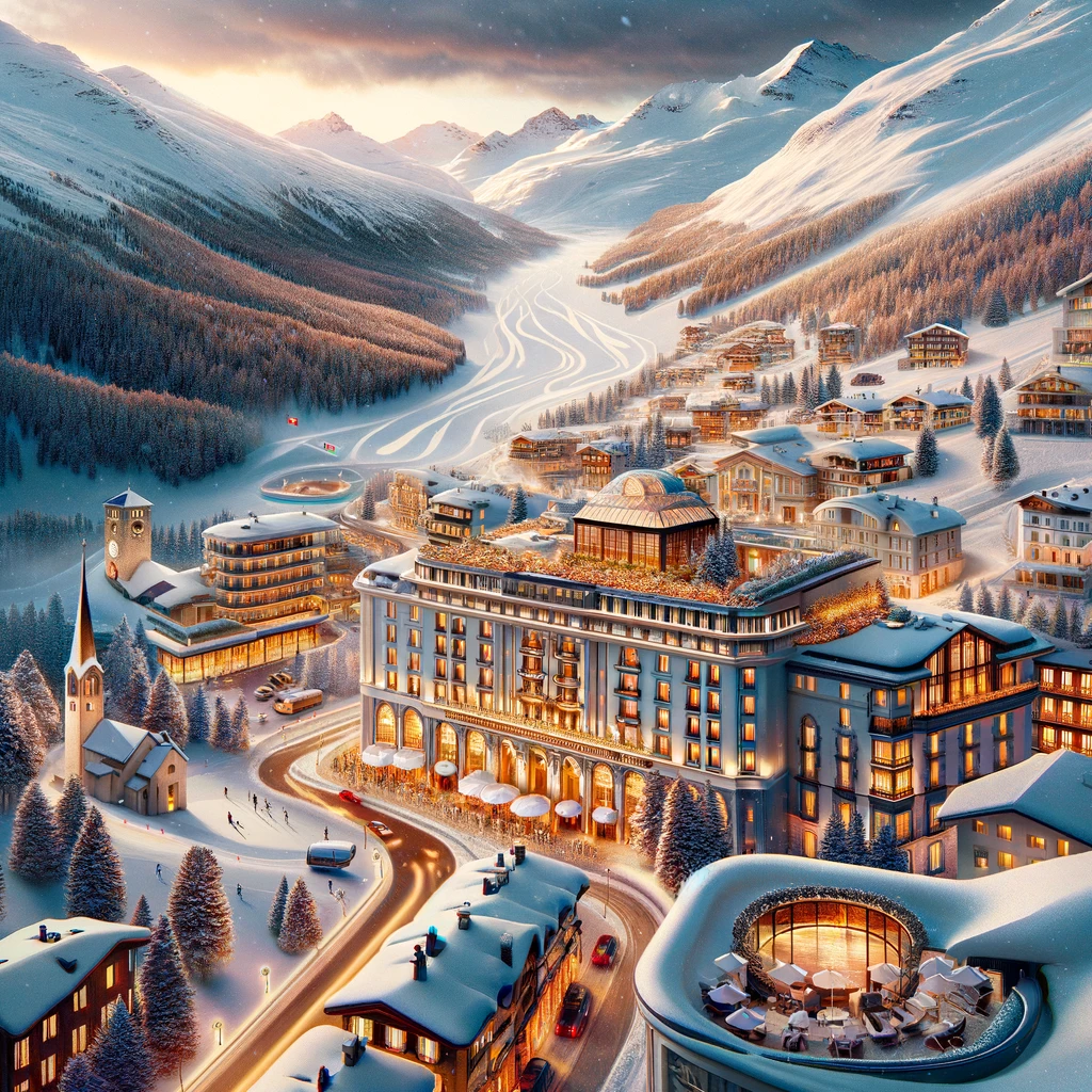 Luksusowa zimowa sceneria w St. Moritz, Szwajcaria, z pierwszorzędnymi usługami