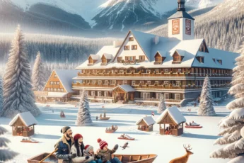 Rodzina ciesząca się feriami zimowymi w górach Polski