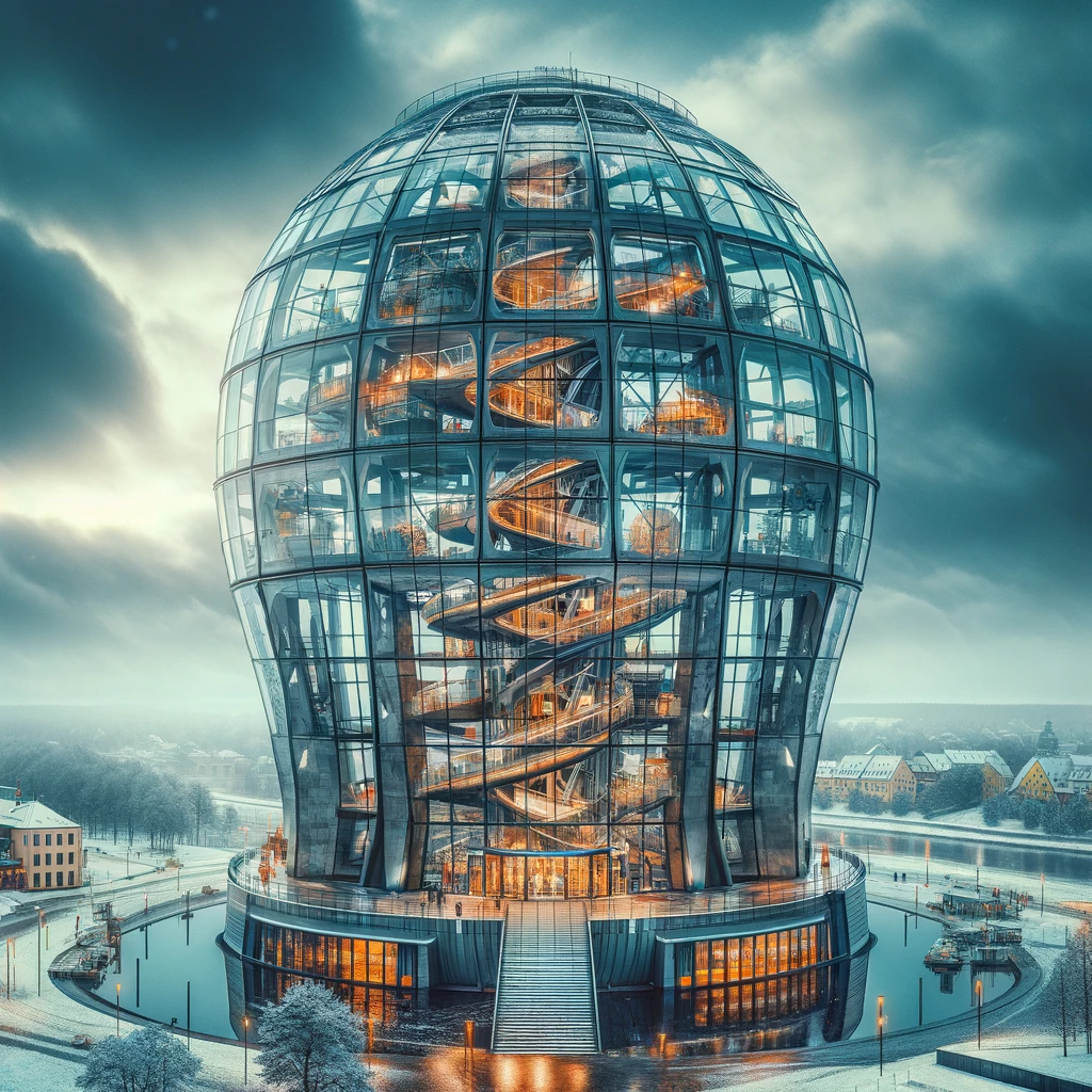 Drezdeński Panometer prezentujący swoją unikalną wystawę 360°, zimowy krajobraz