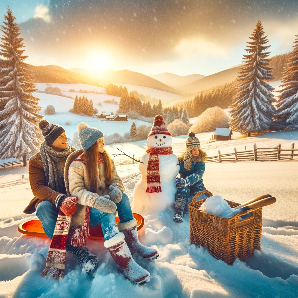 Rodzinna zabawa na śniegu w Polsce