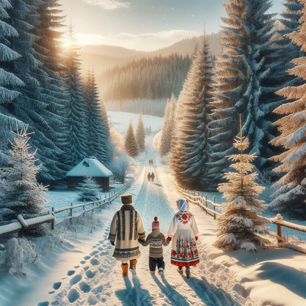 Rodzinny spacer zimą w Polsce