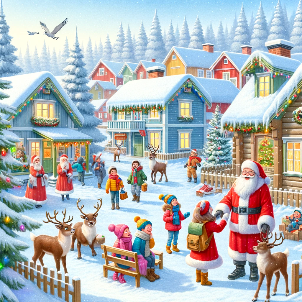 Dzieci spotykają Świętego Mikołaja, bawią się z reniferami i odkrywają zimową krainę w Wiosce Świętego Mikołaja w Rovaniemi
