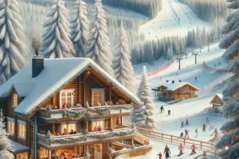 Zimowy krajobraz w Szwecji z przytulną chatą i stokiem narciarskim