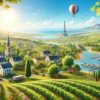 Sceniczny widok Francji latem z jasnym niebem i zielenią