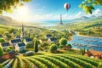 Sceniczny widok Francji latem z jasnym niebem i zielenią