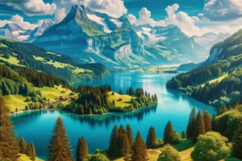 Piękny letni widok na szwajcarskie góry i jezioro