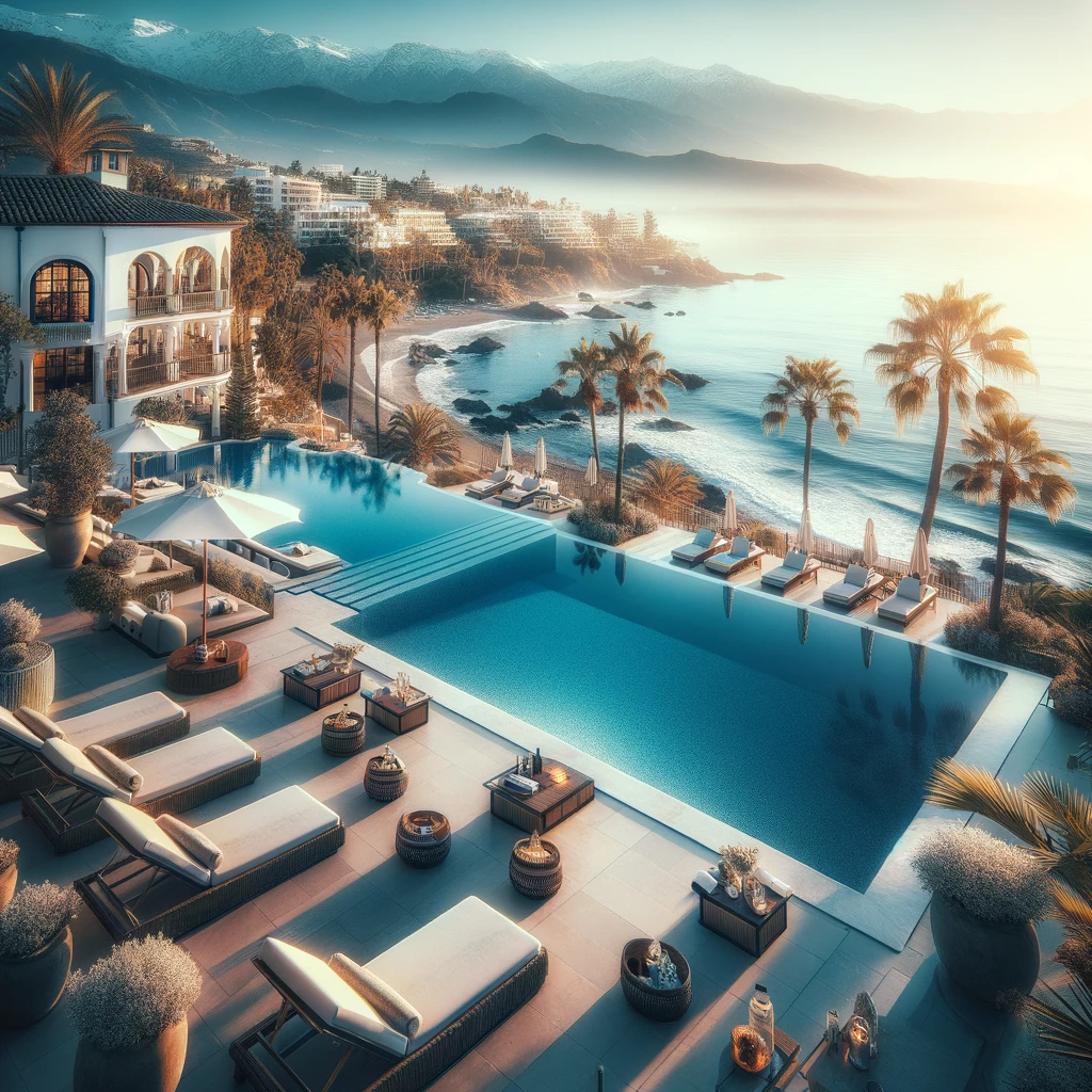 Luksusowy basen w Marbella Club Hotel z widokiem na Morze Śródziemne