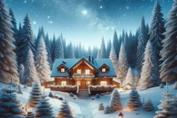 Zimowy krajobraz z przytulną chatą w górach - idealne miejsce na wakacje w grudniu