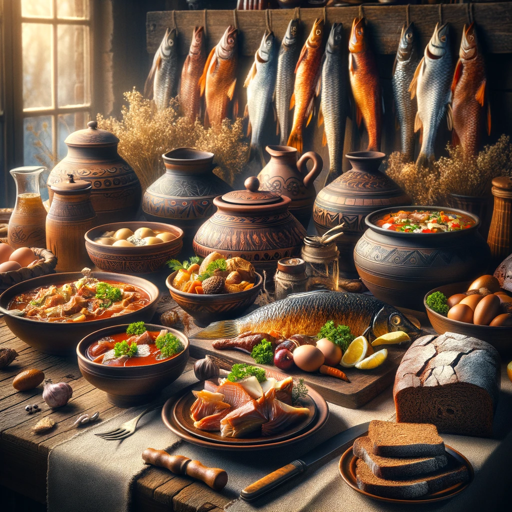 Tradycyjne łotewskie potrawy na stole