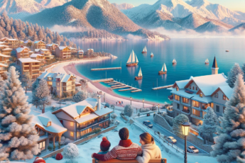 Zimowy krajobraz Turcji z rodziną na wakacjach