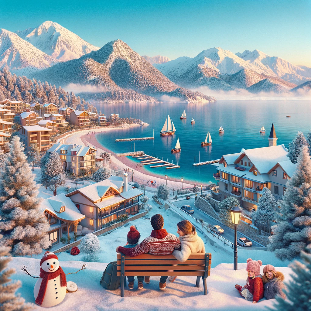 Zimowy krajobraz Turcji z rodziną na wakacjach
