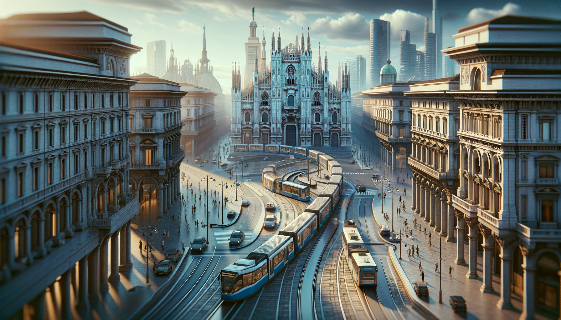 Transport miejski w Mediolanie z widokiem na zabytkowe ulice i tramwaj