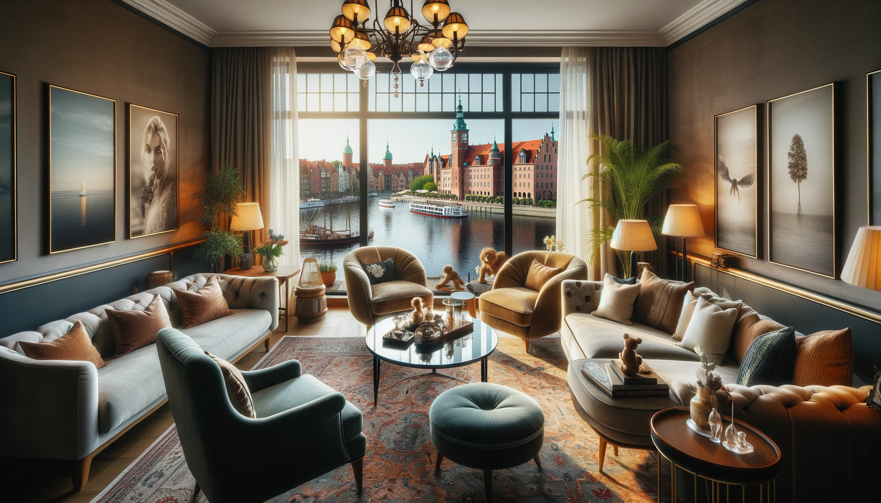 Eleganckie i przytulne wnętrze Hotelu Hanza w Gdańsku z widokiem na rzekę Motławę