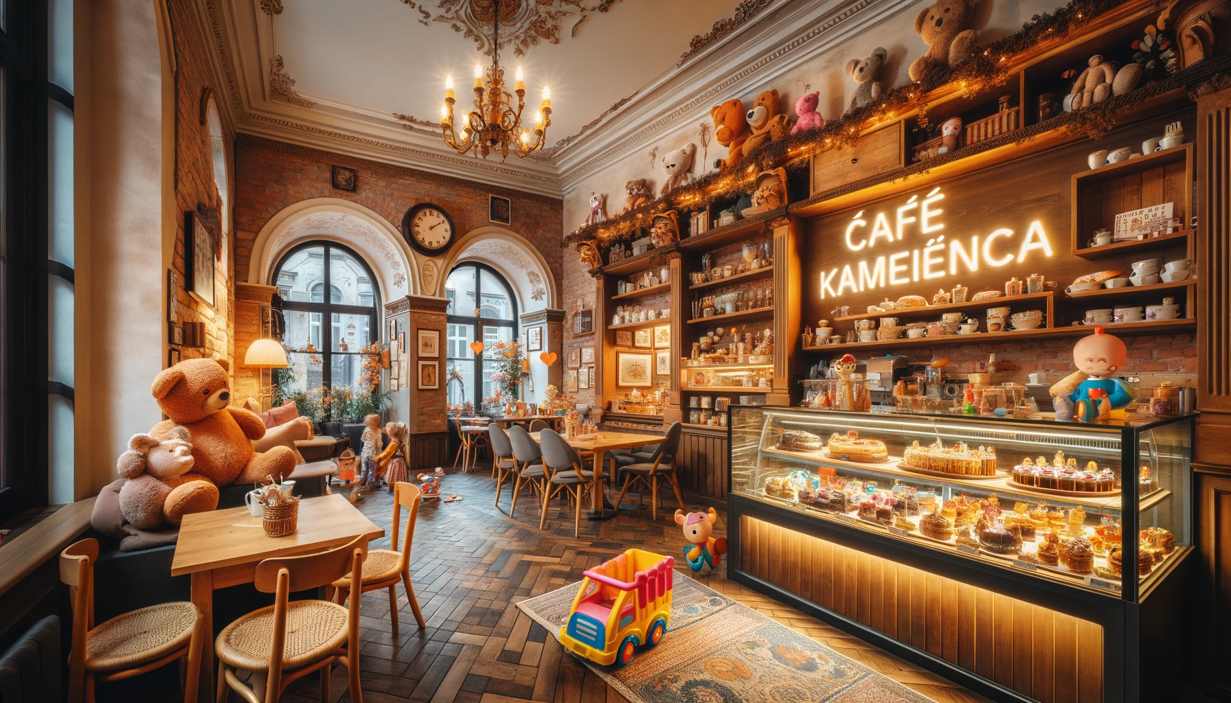 Ciepła i przyjazna atmosfera Café Kamienica w Gdańsku, z przytulnym wnętrzem, pysznymi ciastami i kącikiem dla dzieci