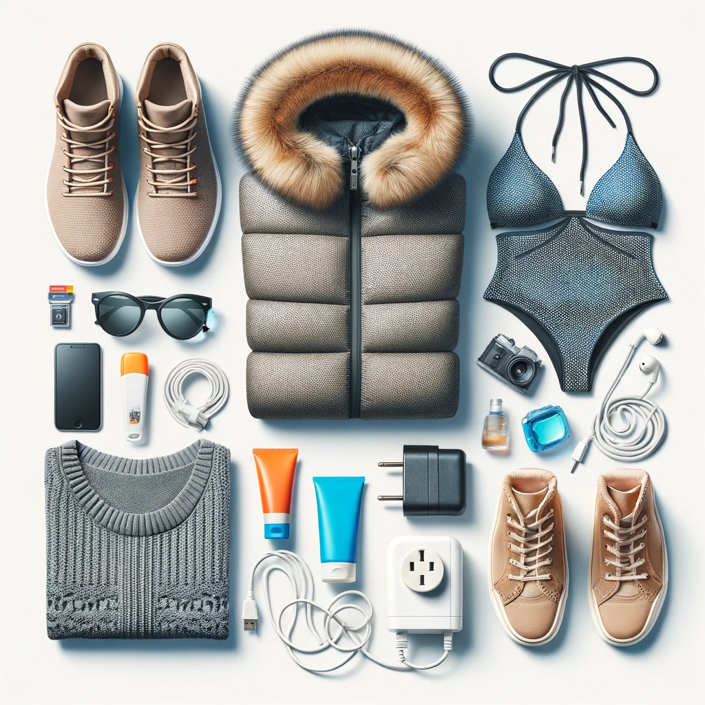 Essentials do pakowania na zimowy urlop w Turcji: kurtka, buty, strój kąpielowy, okulary, krem z filtrem, adapter