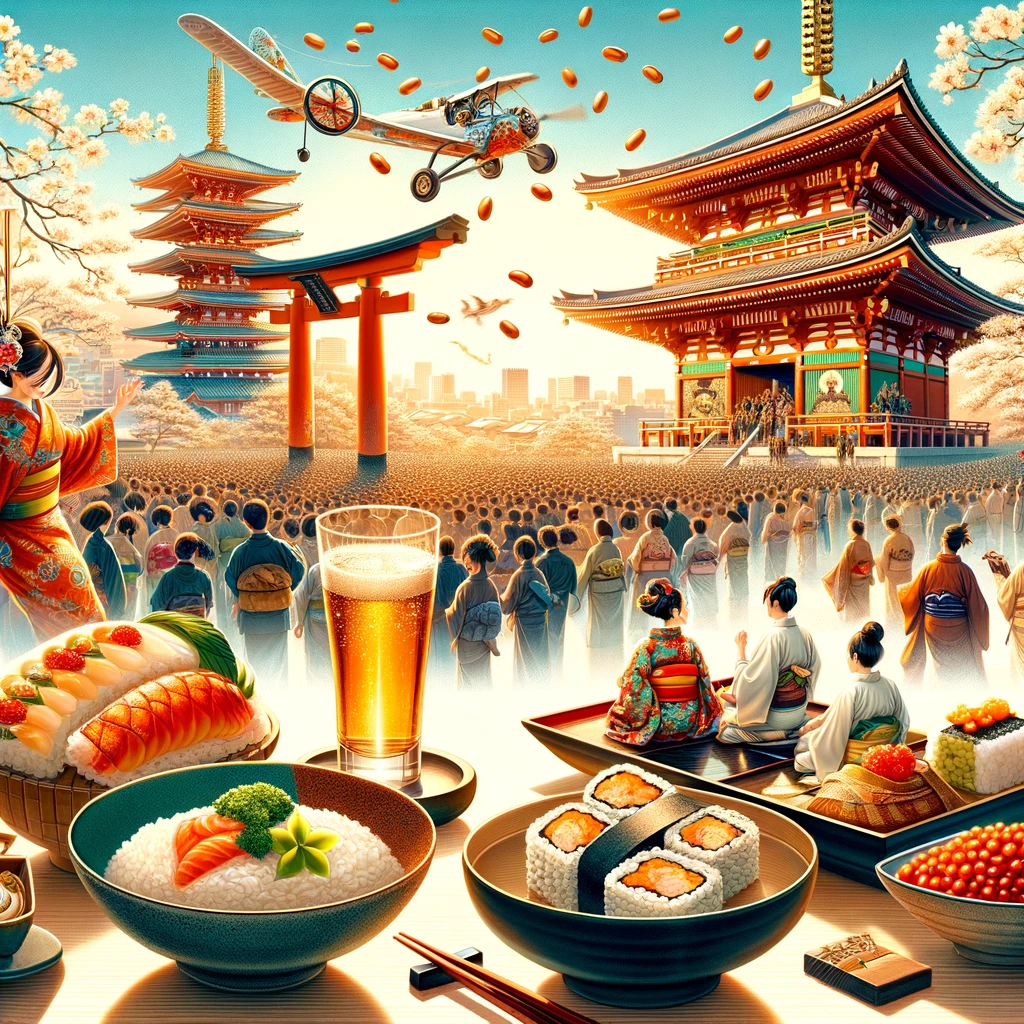 Festiwal Setsubun i tradycyjna kuchnia japońska w scenerii świątyni Sensō-ji w Tokio
