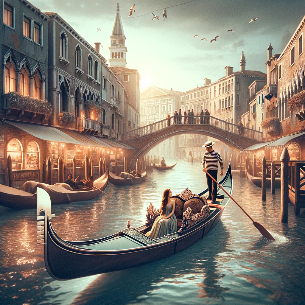 Para na romantycznej przejażdżce gondolą w Wenecji