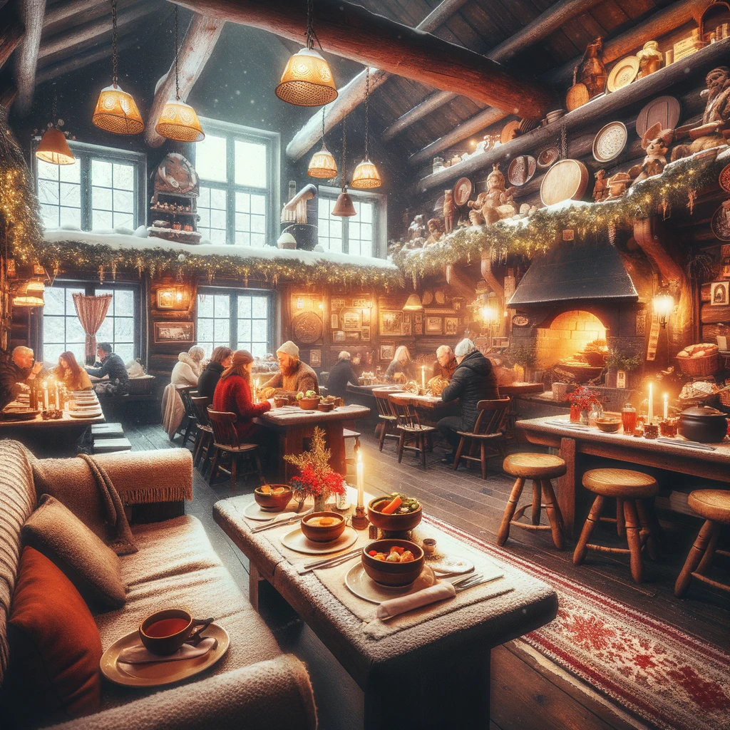 Tradycyjna czeska restauracja w Pradze zimą