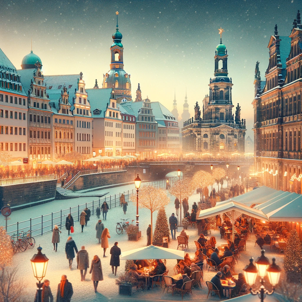 Zimowy wieczór w Dreźnie, z widokiem na urokliwe ulice i historyczną architekturę