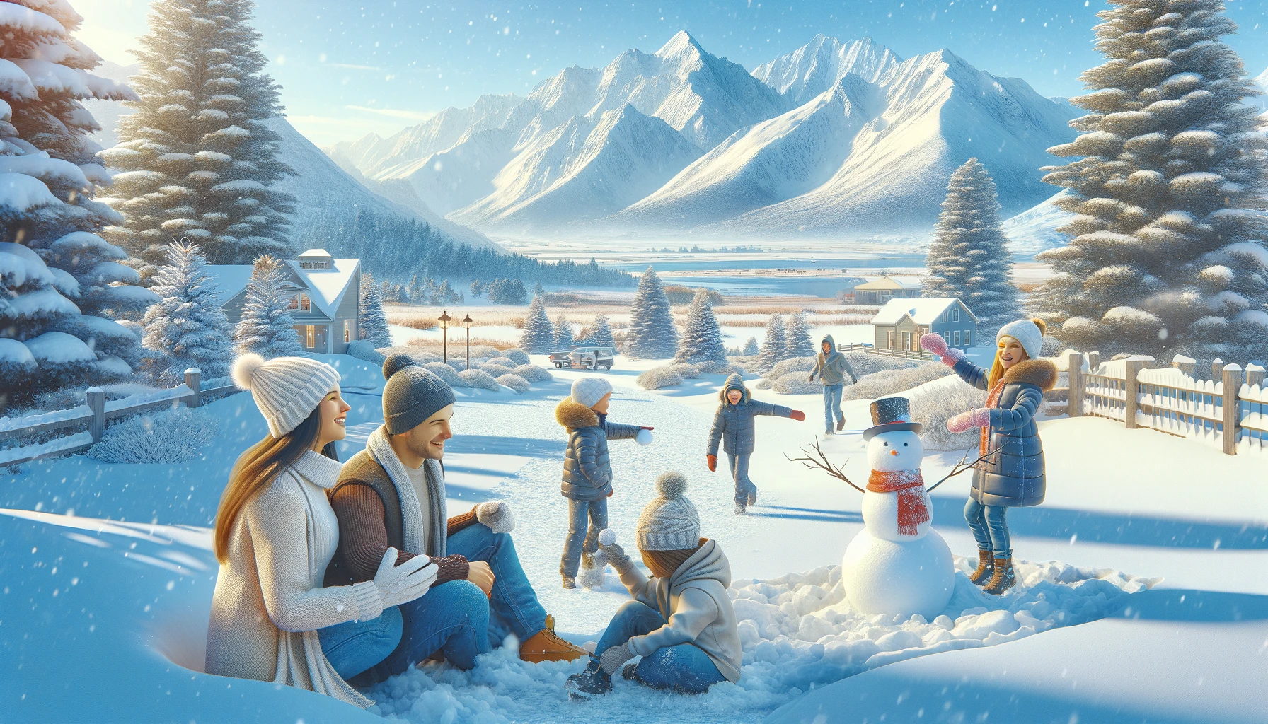 Rodzina ciesząca się zimowym urlopem w górach USA