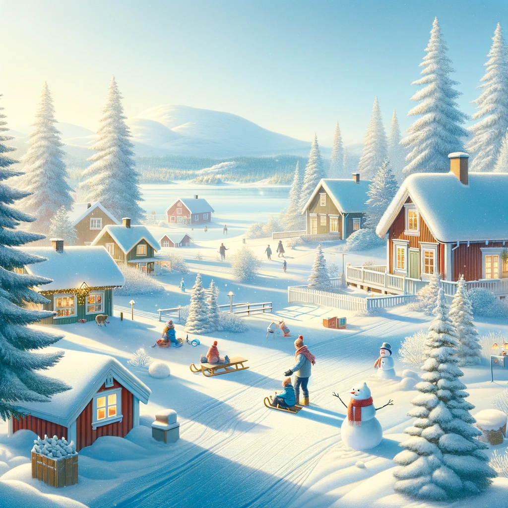 Zimowy krajobraz Szwecji w lutym, idealne miejsce na rodzinny urlop