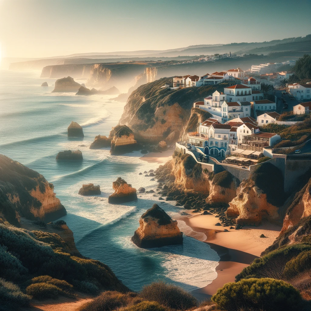 Побережье Португалии с видом на море и традиционную деревню