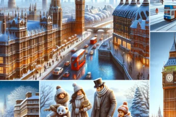 Wielka Brytania w lutym - śnieżne ulice i rodzina w parku