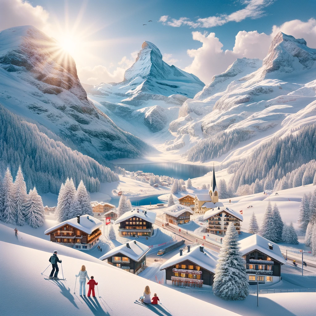 Zimowy krajobraz Szwajcarii, idealny na rodzinny urlop