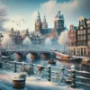 Kanały Amsterdamu w zimowej scenerii
