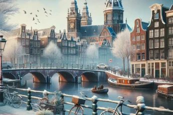 Kanały Amsterdamu w zimowej scenerii