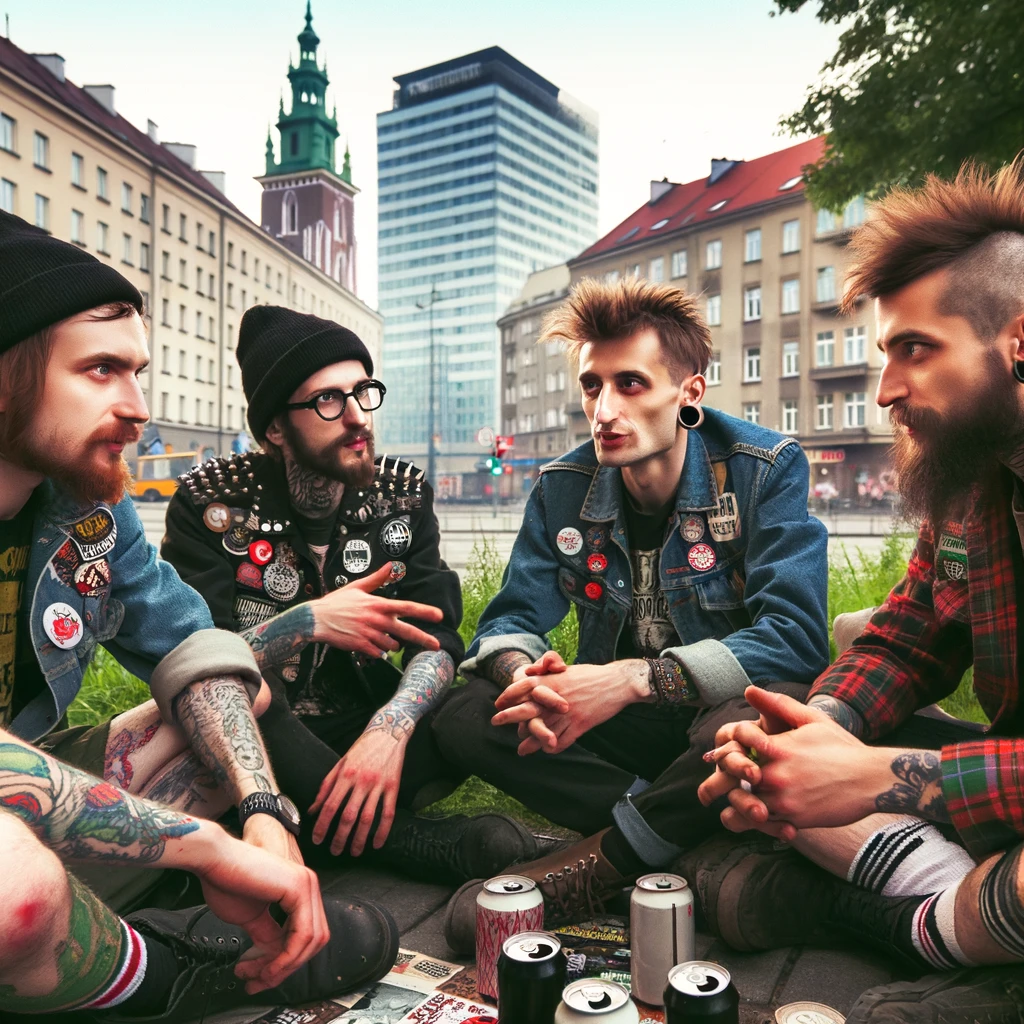 Grupa muzyków punkrockowych z Krakowa w dyskusji