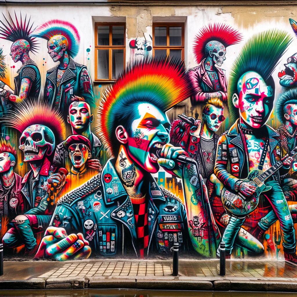Mural street art w Krakowie inspirowany kulturą punkrockową