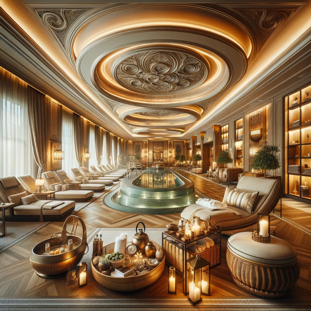Zapraszające wnętrze luksusowego spa w Hotelu Sheraton w Poznaniu, z eleganckim wystrojem i obiektami wellness