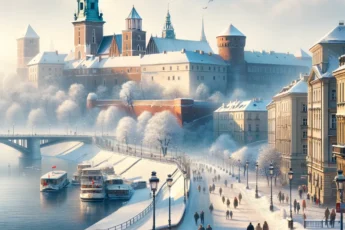 Kraków w lutym – zimowy widok na Wawel i Wisłę