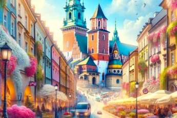 Wawel w Krakowie wiosną, ulice pełne kwiatów